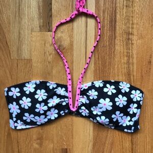 SO Black and Pink Floral Bikini Top